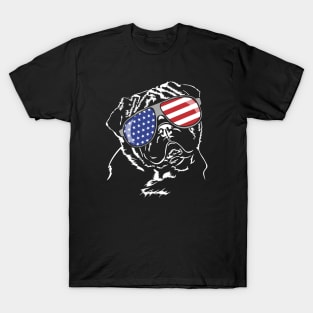 Proud Pug American Flag sunglasses patriotic dog T-Shirt